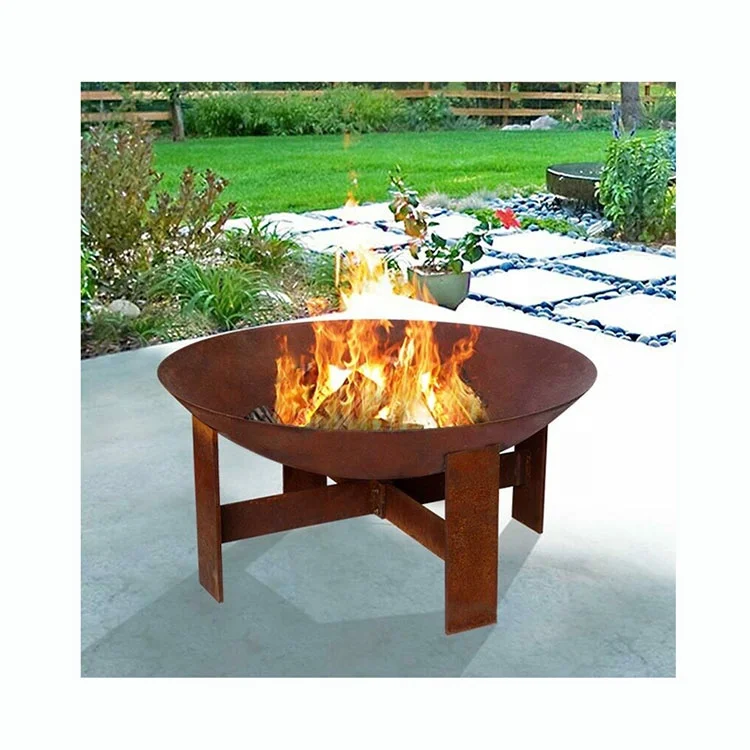 Custom Corten Steel Standing Patio Fire Pit Table Outdoor Patio Set With Fire Pit