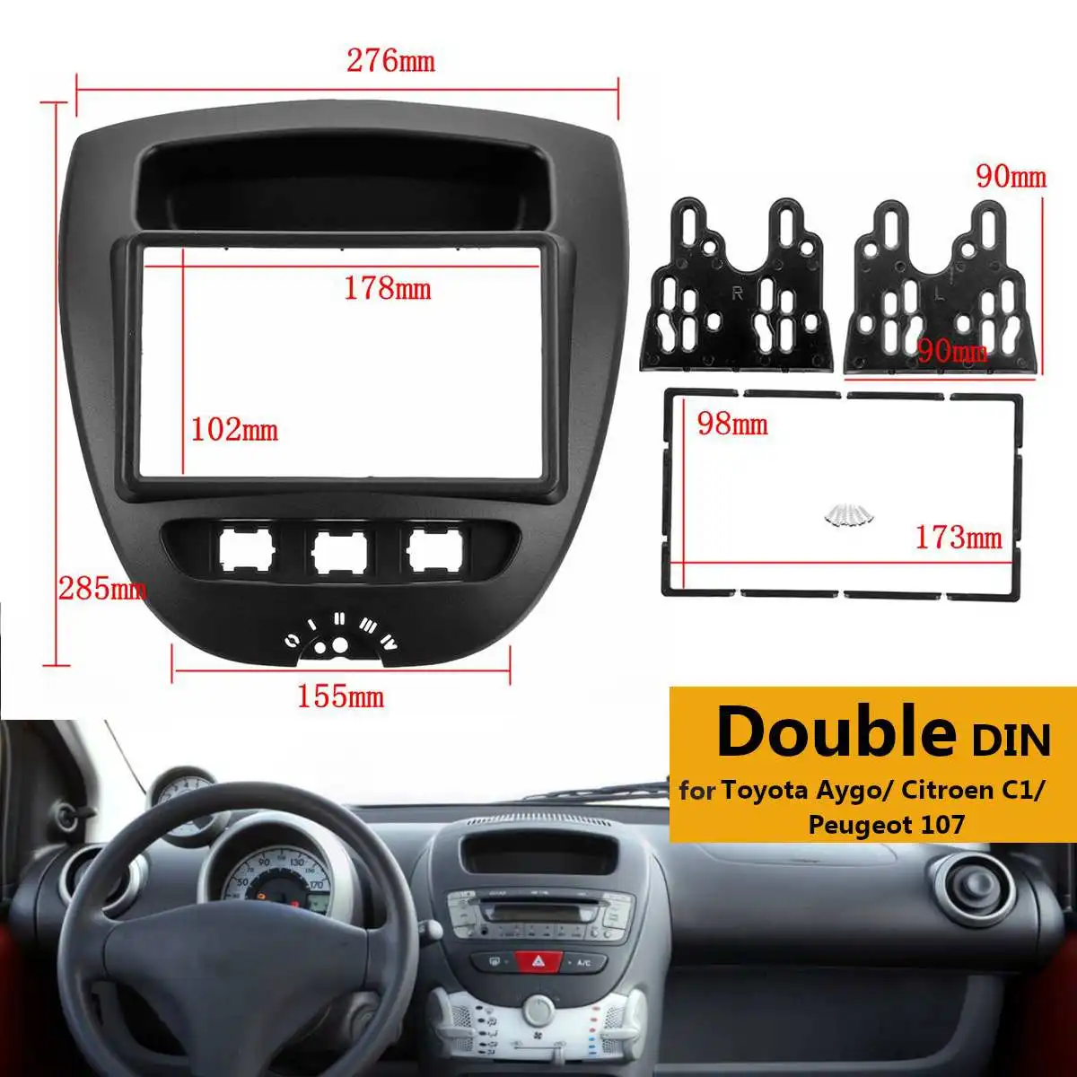 2 Din Car Radio Frame for Toyota Aygo Citroen C1 Peugeot 107 2005-2014 Fascia Dash Kit DVD Radio Panel Stereo Cover