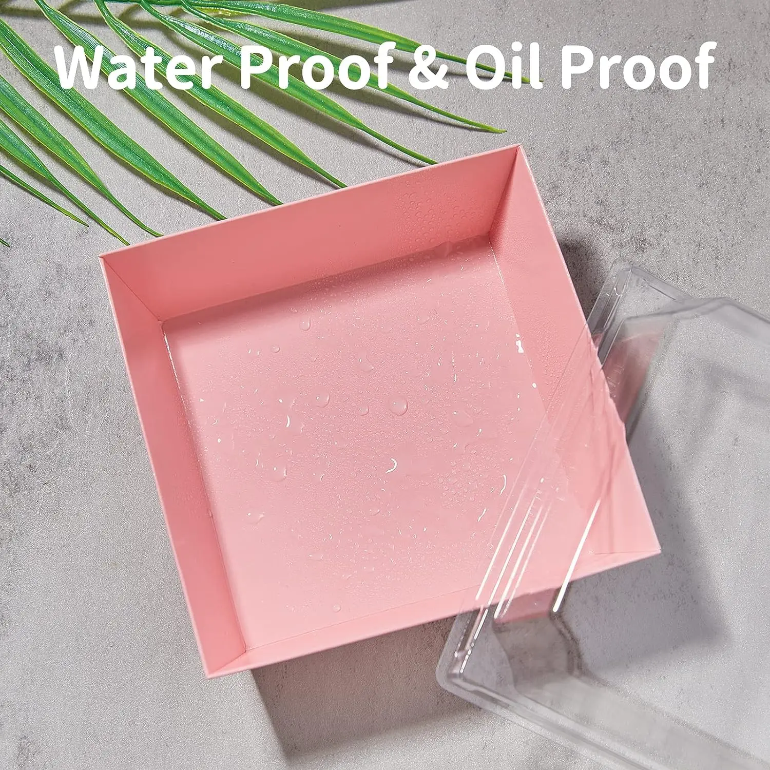 Cooked Food Boxes With Transparent Cover Pink Greaseproof Kraft Paper Dessert Box Bakery Cake Container