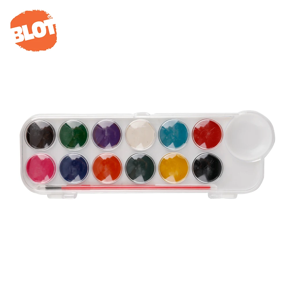 BLOT 8 12 18 Colors  Non-toxic Dry Water Color Cake Pan ,Solid Watercolor Paint Set With Palette and Brush