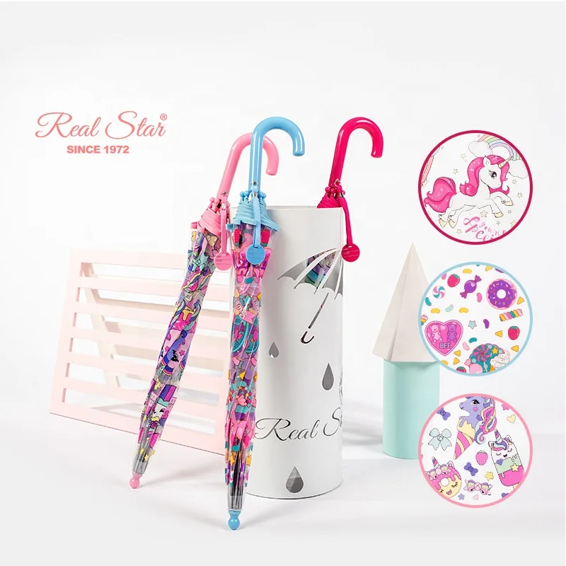 RST cartoon unicorn printed colorful small children umbrellas for school students half-auto kids umbrellas for christmas gifts