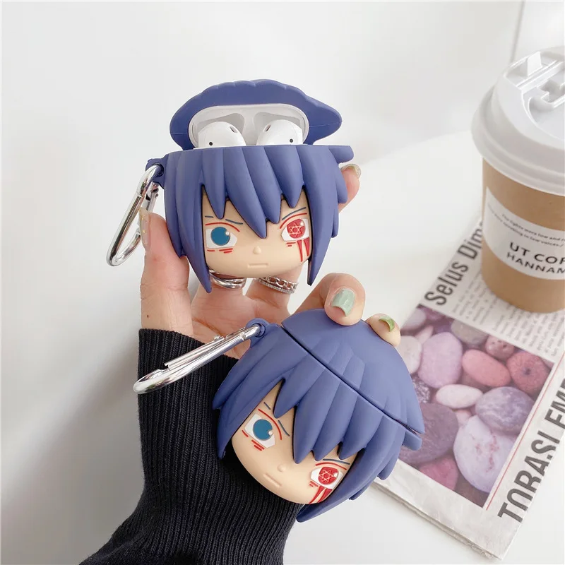 3D мультяшный чехол ниндзя для Airpods 1 2 Uchiha Sasuke, силиконовый чехол с защитой от потери для Apple Airpods, беспроводной зарядный бокс, оптовая продажа