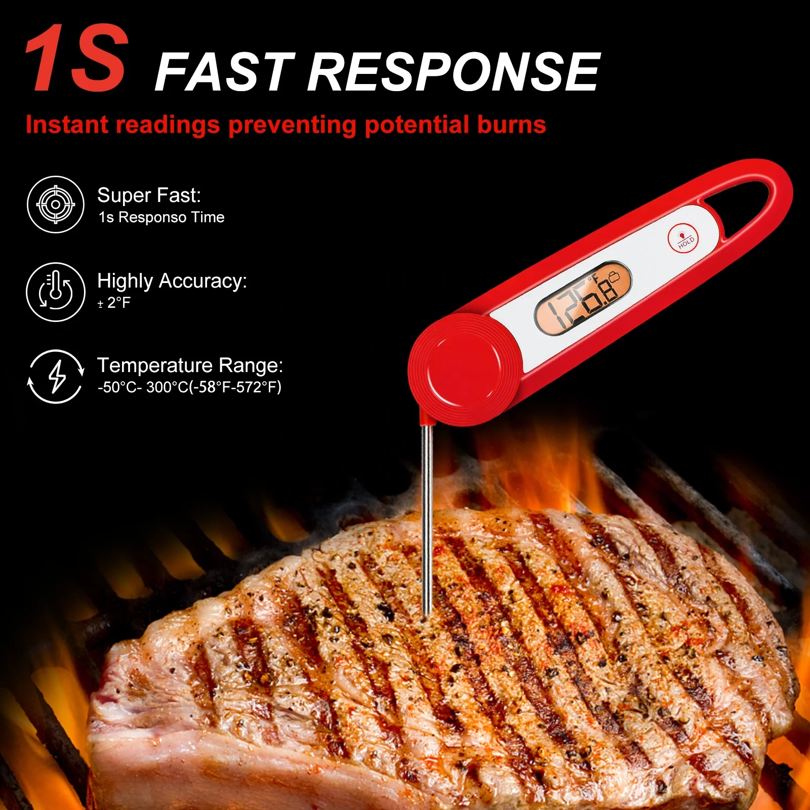 New Arrival Multifunctional Waterproof Backlight Foldable Probe Digital Food Thermometer With Magnet