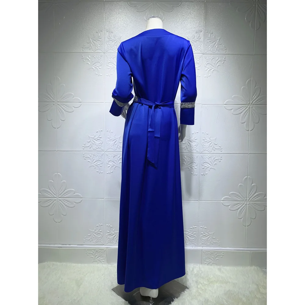 Moroccan Kaftan Dubai Gown Dresses for Women Satin Sequin Loose Sleeve Muslim Turkey Arabic Clothes