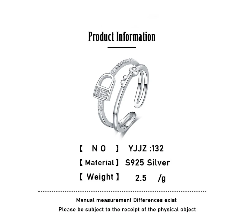 Cheap wholesale sterling silver 925 jewelry gold plated rings double layer line key lock open ring