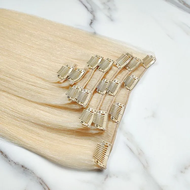 100% Russian Human Remy Clip On Hair Extensions Wholesale Natural Seamless Indian Clip In Hair Extension
