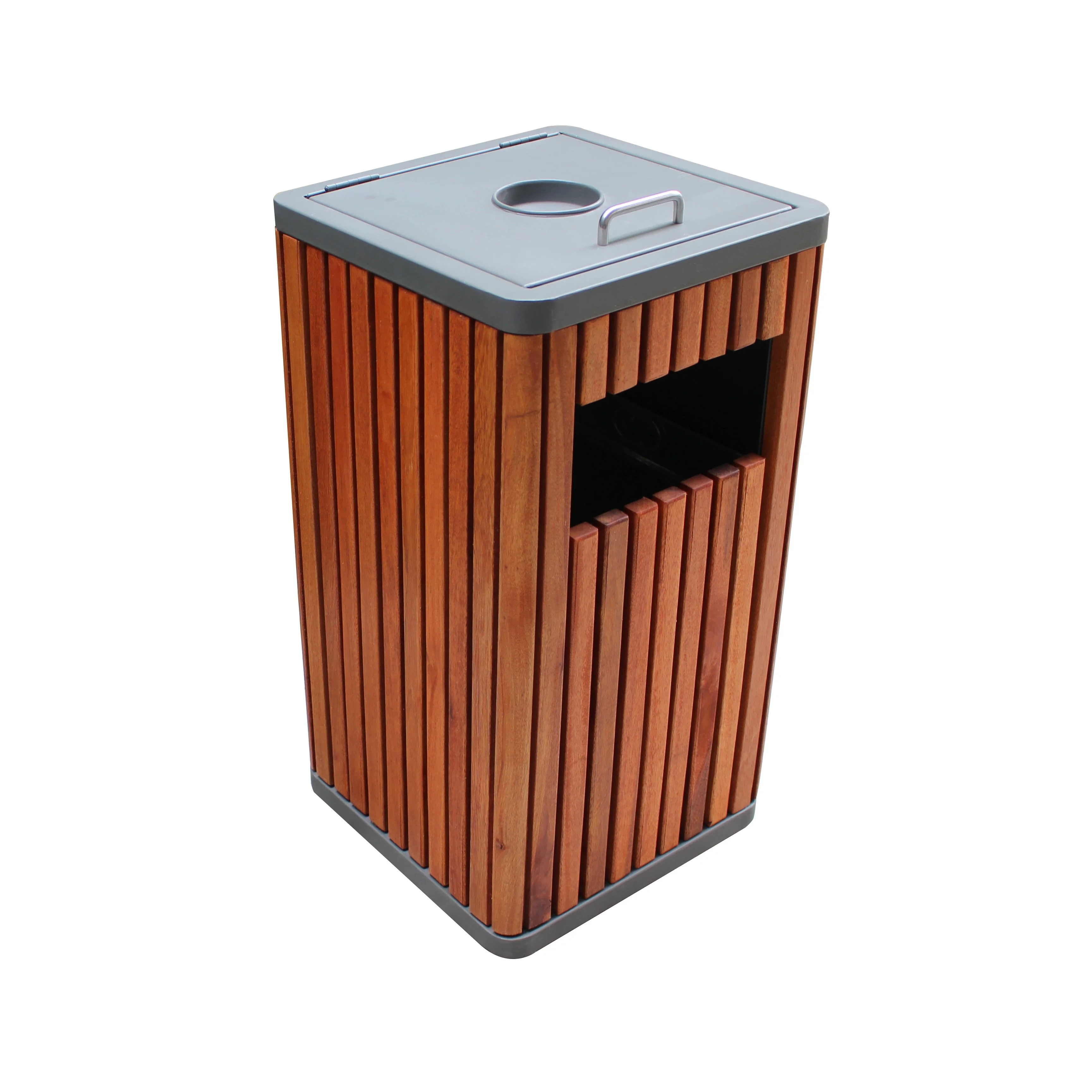 Square outdoor wooden trash cans street garbage bins