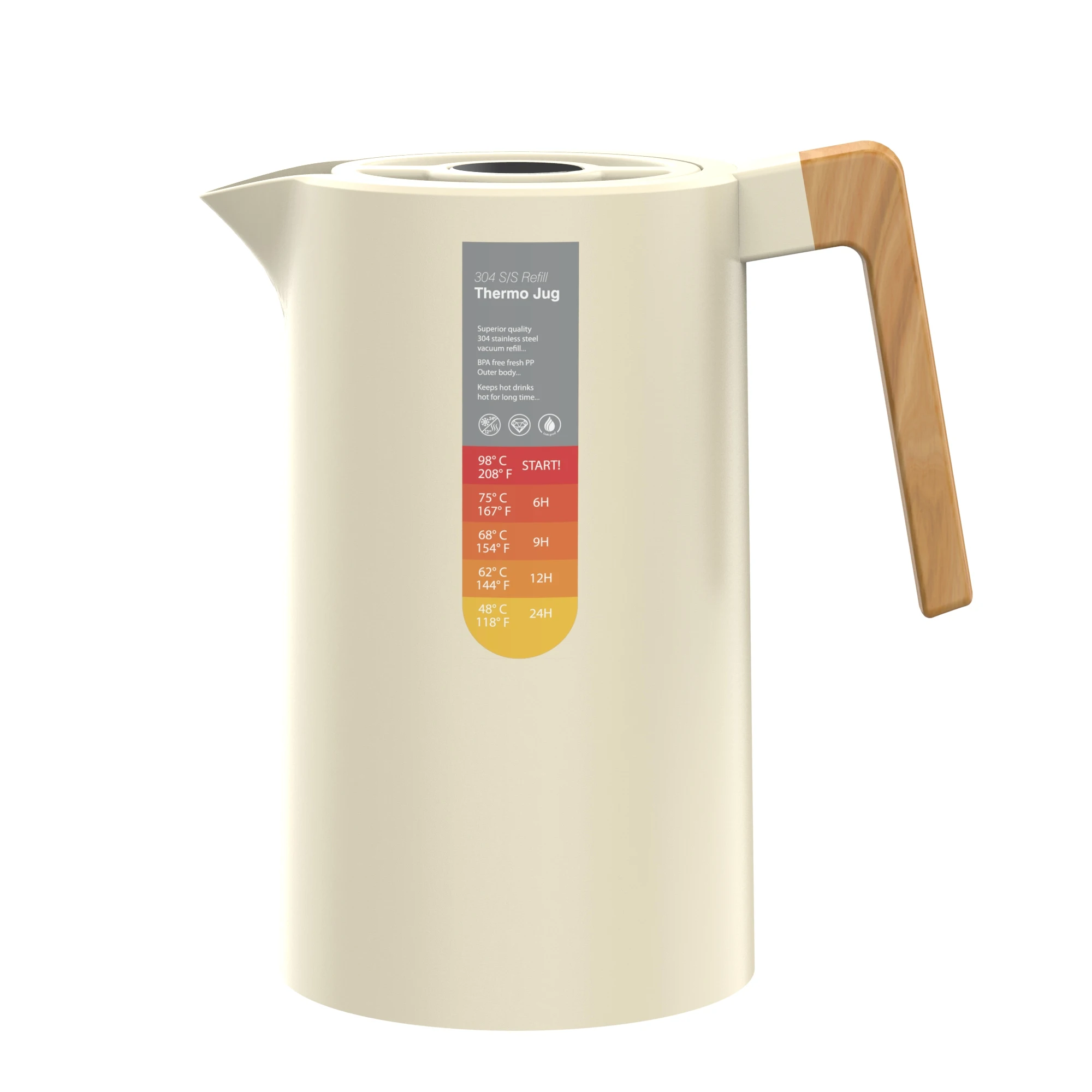 large capacity 1L thermal carafe glass inner plastic water kettle with wooden style handle home kitchen coffee pot thermos