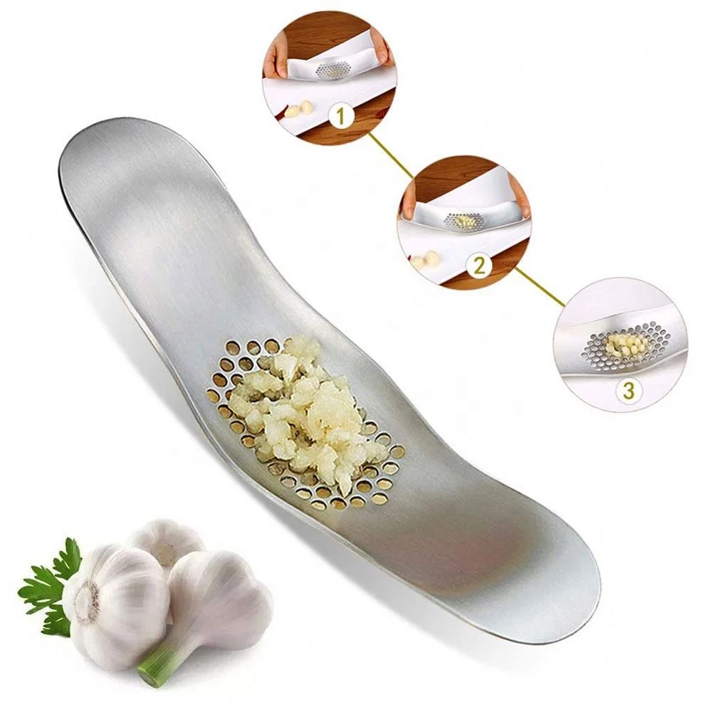 1pcs Stainless Steel Garlic Presses Manual Garlic Mincer Chopping Garlic Tools Curve Fruit Vegetable Tools Kitchen Gadgets