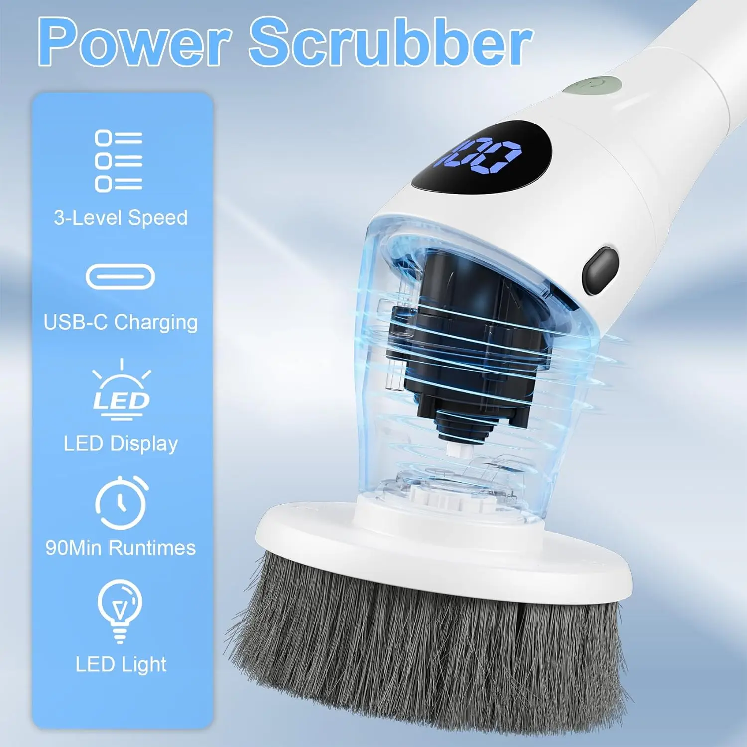 Electric Spin Scrubber 3 Speed With Adjustable Angle Electric Cleaning Brush LED  Display Shower Brush for Bathrooms, Floors
