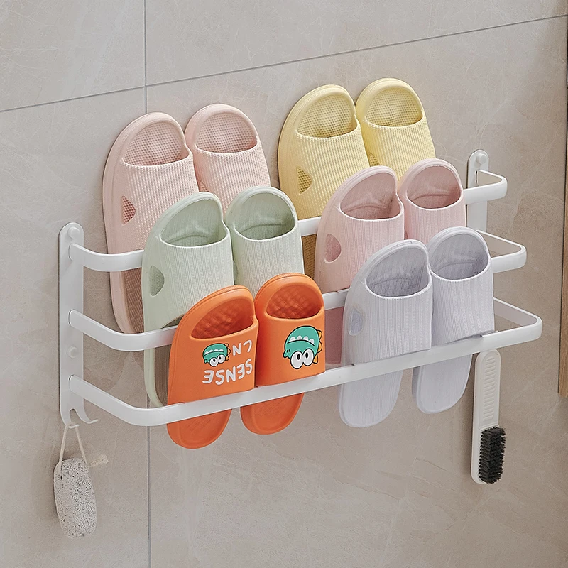 Multifunctional Bathroom Aluminum 3 Layers Towel Bar Toilet Wall Mounted Slippers Storage Rack