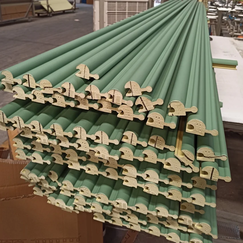 European design Good Quality PVC Solid Wooden Slat Rotating Grille Wall Panel Curved WPC Wall Panel for reception decoration