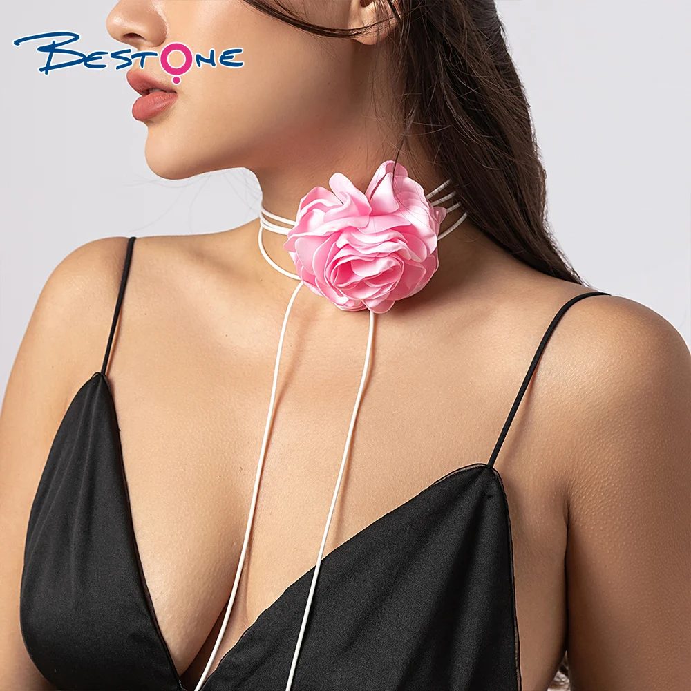 Bestone Exaggerated Black Choker Phantom Flower Lace-up Necklace Vintage Flower Choker Necklace For Women Girls