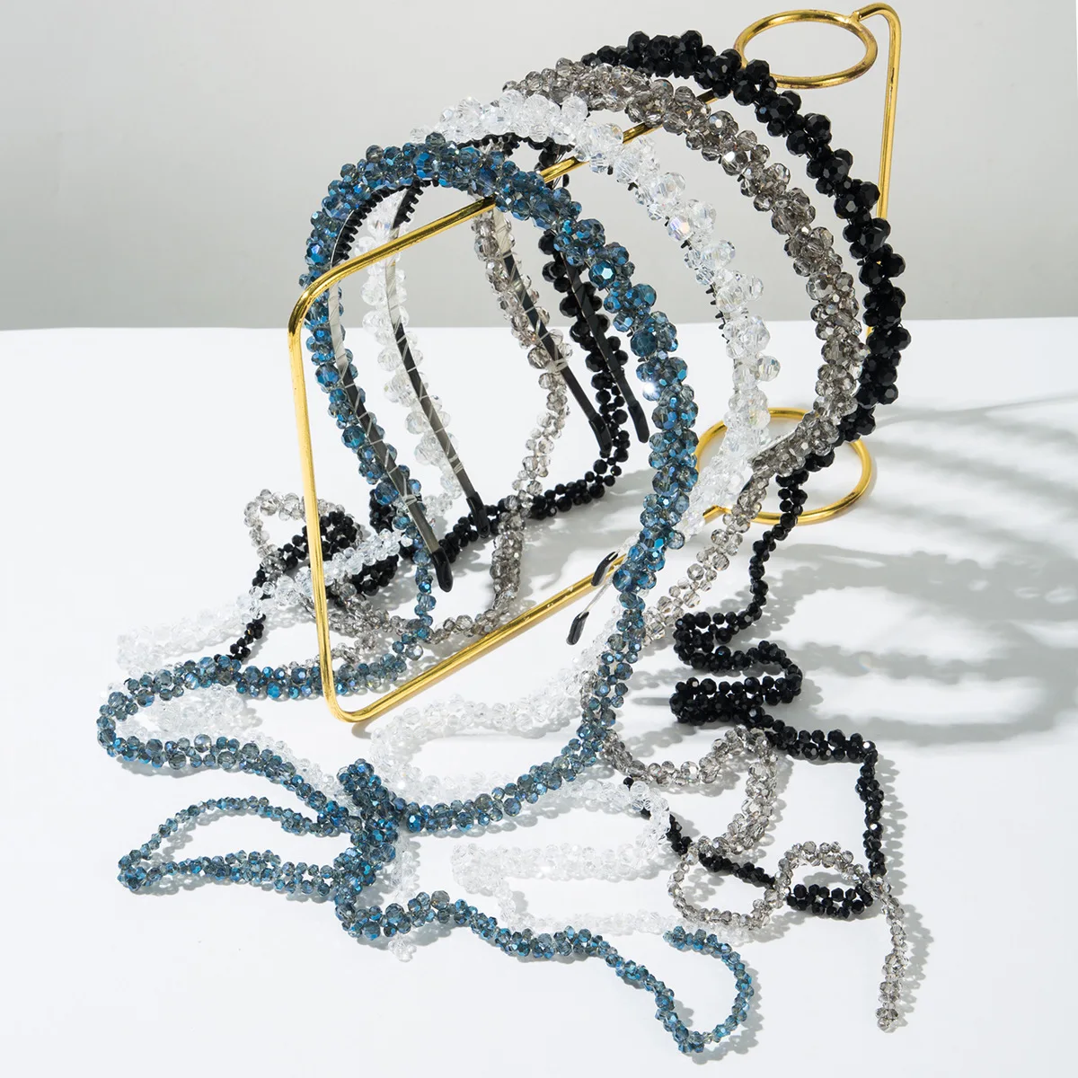 Fashionable woven crystal headband exquisite handmade bead fairy anti slip headband personalized bridal tassel hair accessory