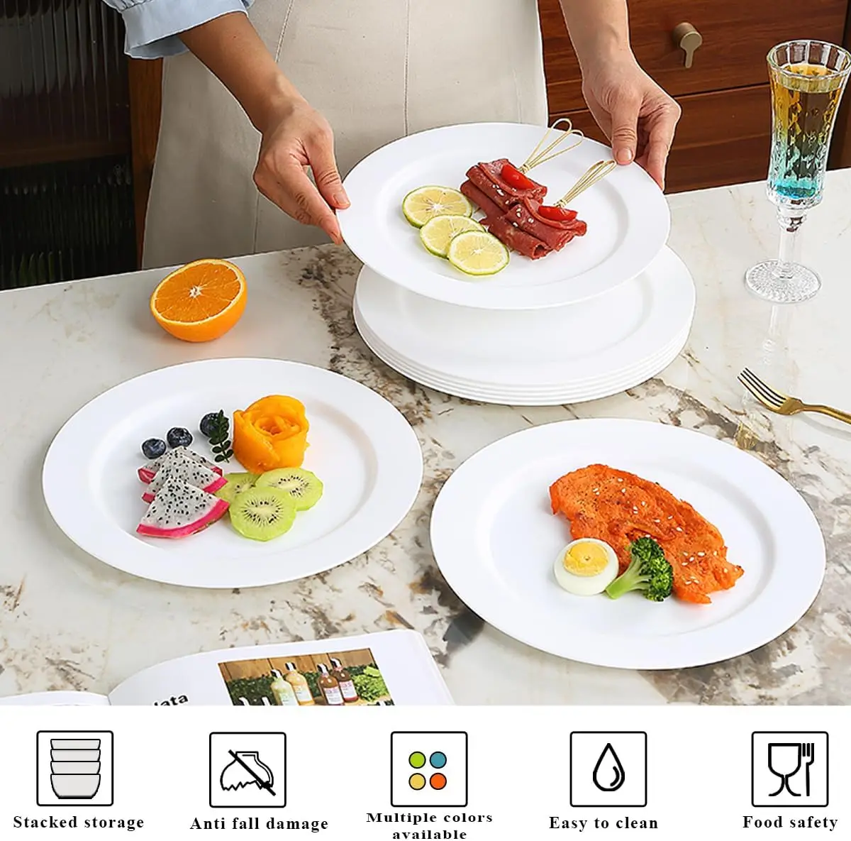 Break and Chip-resistant Durable and Kid-friendly Melamine Dinnerware Set Plastic for Indoor and Outdoor Dishwasher Safe Wedding