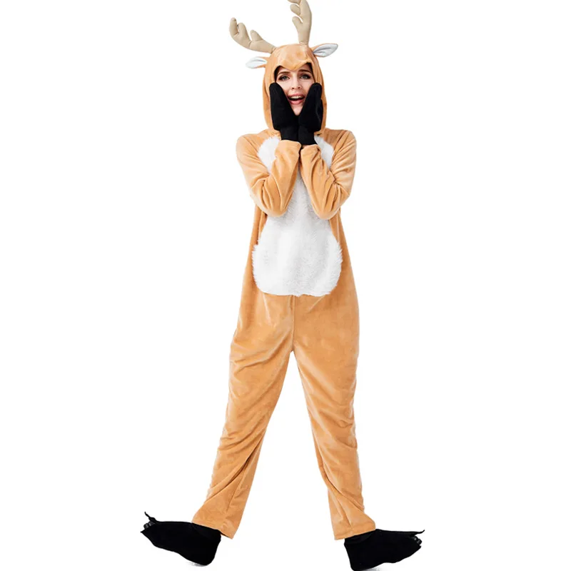Animal Mascot Christmas Elf Costume Velvet Reindeer Suits for adult and kids
