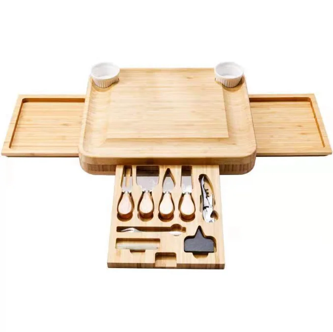 2024 business hot sell new design kitchen accessories kitchen gadgets cheese board with cutlery set bamboo cutting board