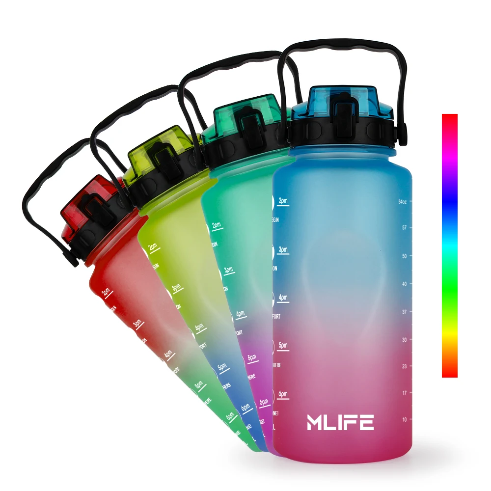 Large Capacity BPA Free Fitness Sports Motivational Water Bottle 2.2L/73oz Half Gallon Water Jug with Straw and Time Marker