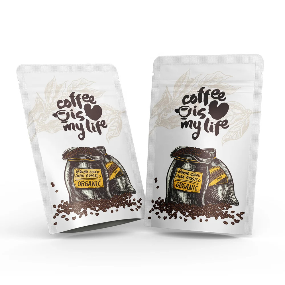 Personalized Resealable Stand Up Coffee Packaging 100g 150g 250g 500g 1kg Biodegradable Custom Coffee Bags with zipper