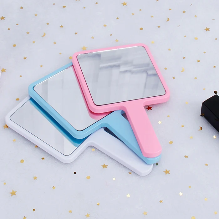 Factory Directly Supply for Women ABS Long Handle Cosmetic Pink Hand Makeup Hand Held Magic Hollywood Vanity Mirror