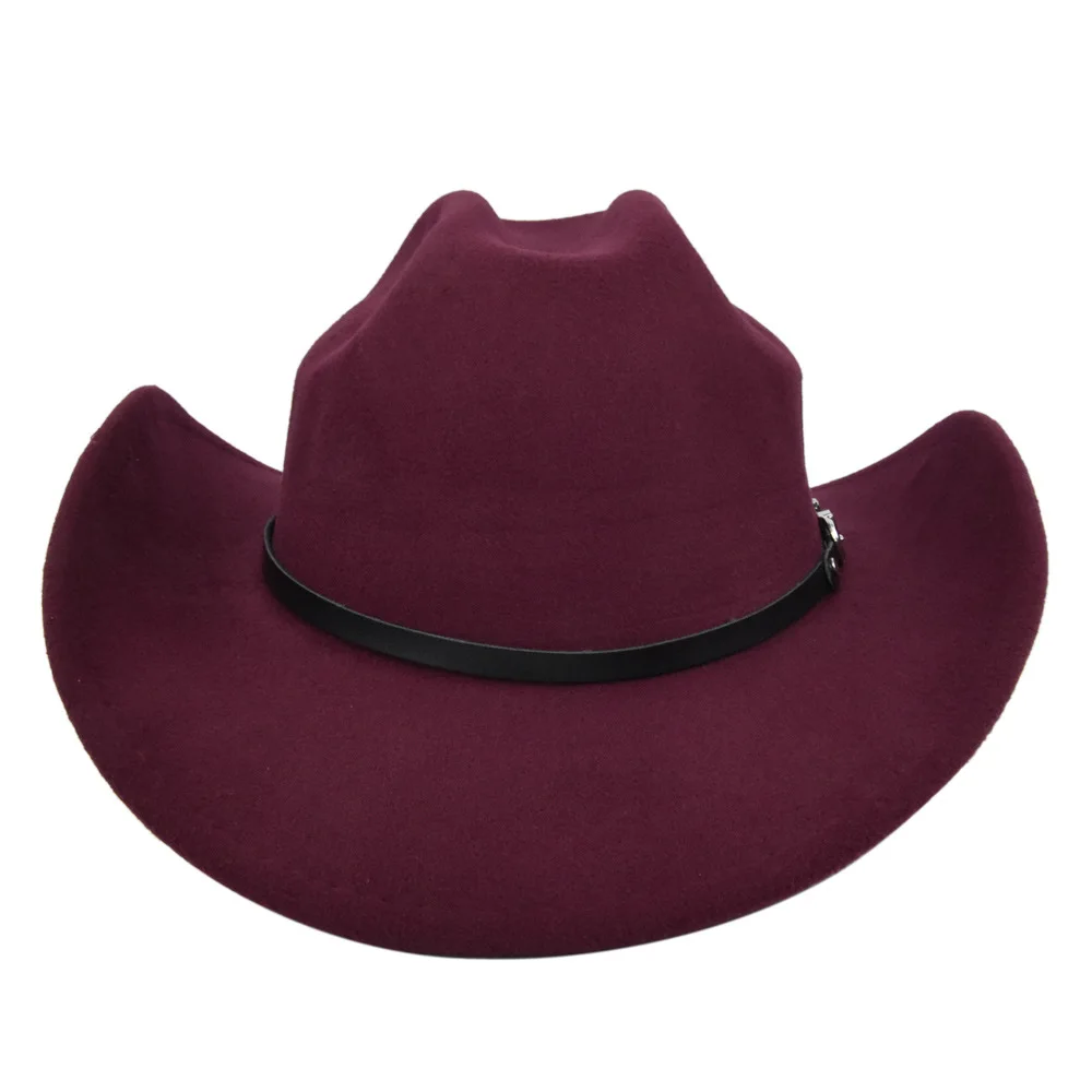fashion classic women female red felt cowgirl hats western cattlemen cowboy hat with leather band