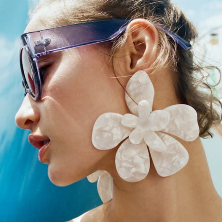 Exaggerated holiday style acetate plate petal earrings personality fashion color acrylic large flower earrings female
