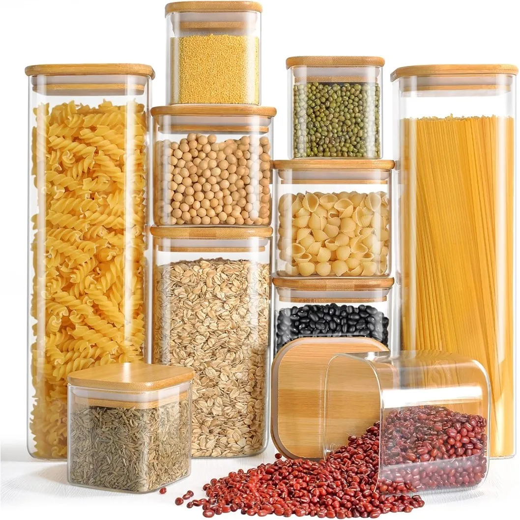 Classic Custom Square Airtight Food Storage Glass Spice Container Pantry Jar