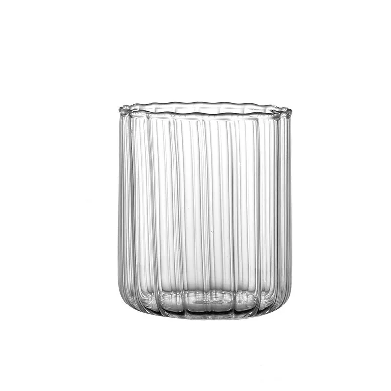 Ins Creative Vertical Striped Glass Cup Single Wall Breakfast Juice Milk drink cup Milkshake Clear Cup