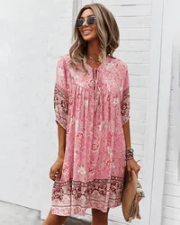 Custom Print Bohemian Dress Wholesale Dresses Women Floral Dress Boho Style