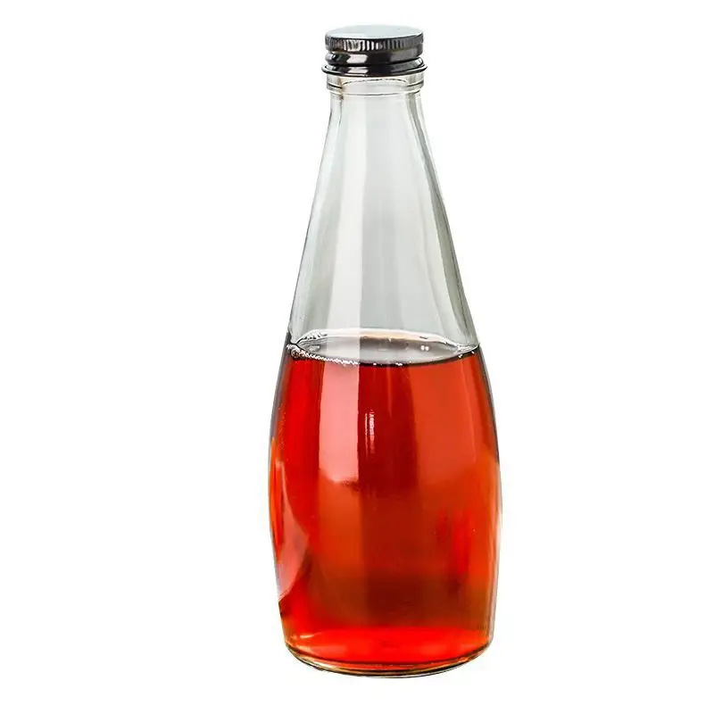 Clear Bottle Juice Beer Glass Bottle Filler 290ml Soda Water with Lids Beverage Drink Carbonated 300ml with Metal Crown Caps
