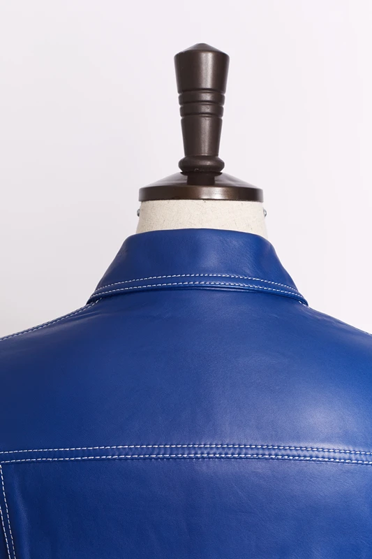 2024 Hiqh quality crop blue women leather motorcycle jacket