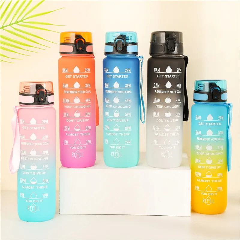 1000ML 1L Tritan Plastic BPA- Free Motivational Gym Fitness Gradient Drinking Sports Bottles Water Bottle