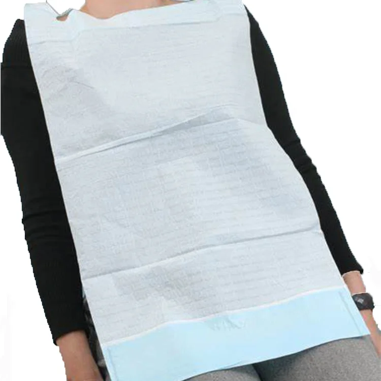Absorbent Tissue Front Water Resistant Overhead Disposable Adult Bibs Apron For Elderly Patients