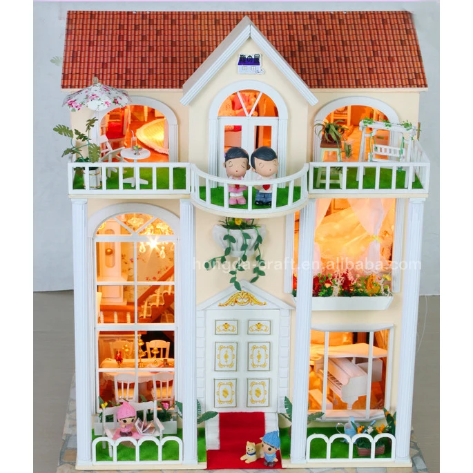 Miniature Models Three-story Cottage Kids Educational Handmade Puzzle Wooden Miniature House Toys Doll House For Gifts