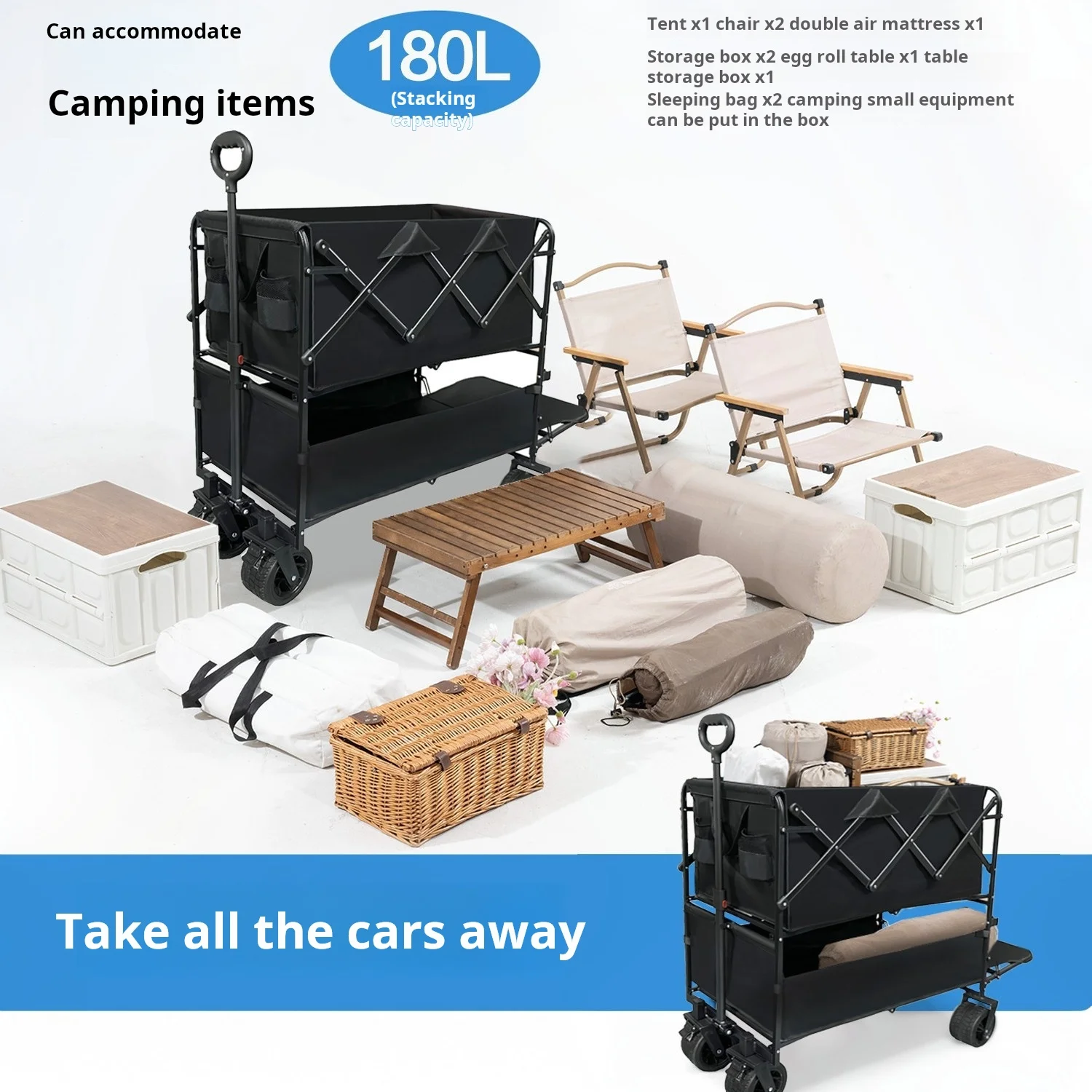Customizable OEM Swivel Wheel Electric Folding Wagon 200kg Load Capacity Steel Platform Outdoor Camping Easy Maneuvering Market