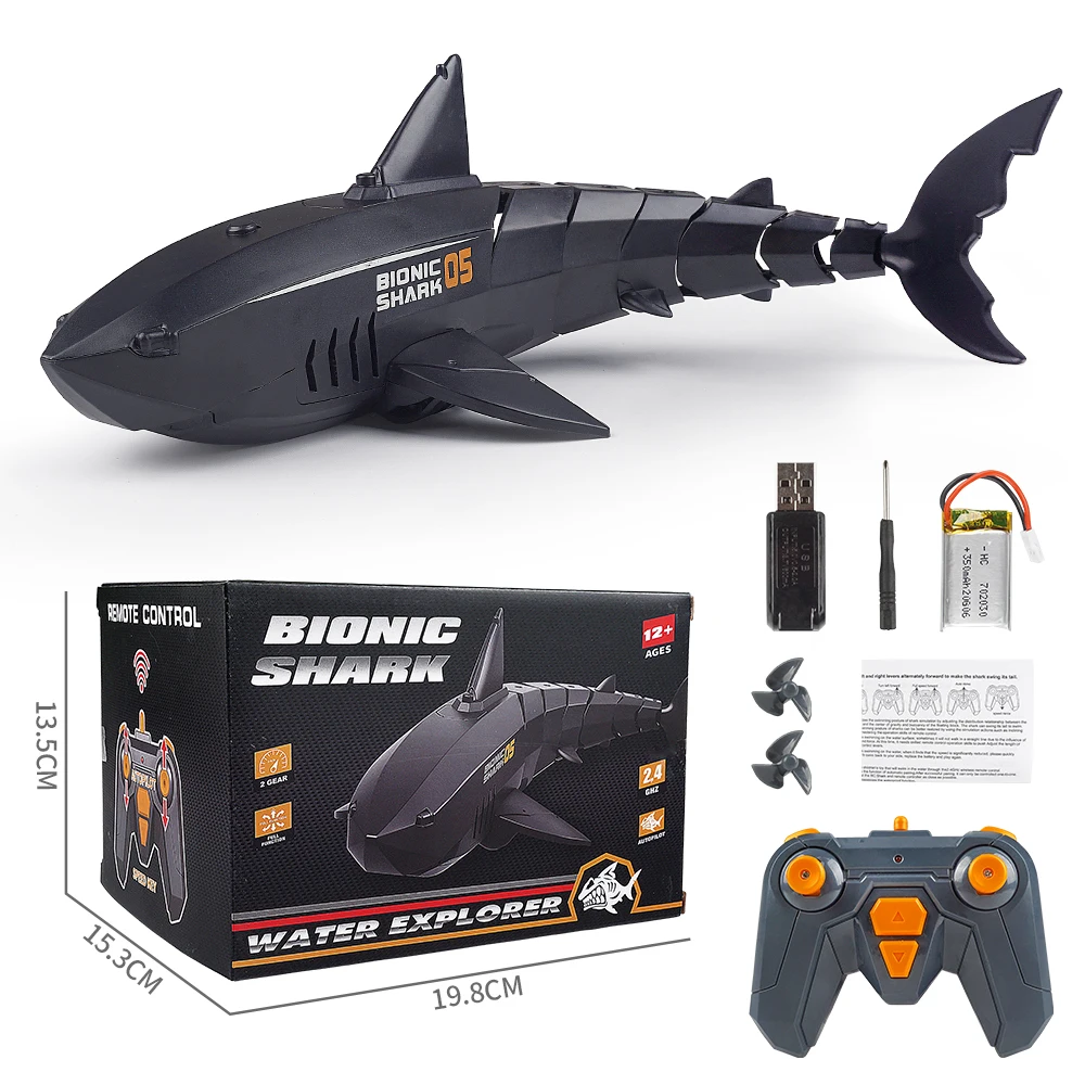 2.4ghz Handle Control Simulation Fish Boat Toy Electric Remote Control Shark Swimming Pool Battery Plastic ABS RC Model 30 M