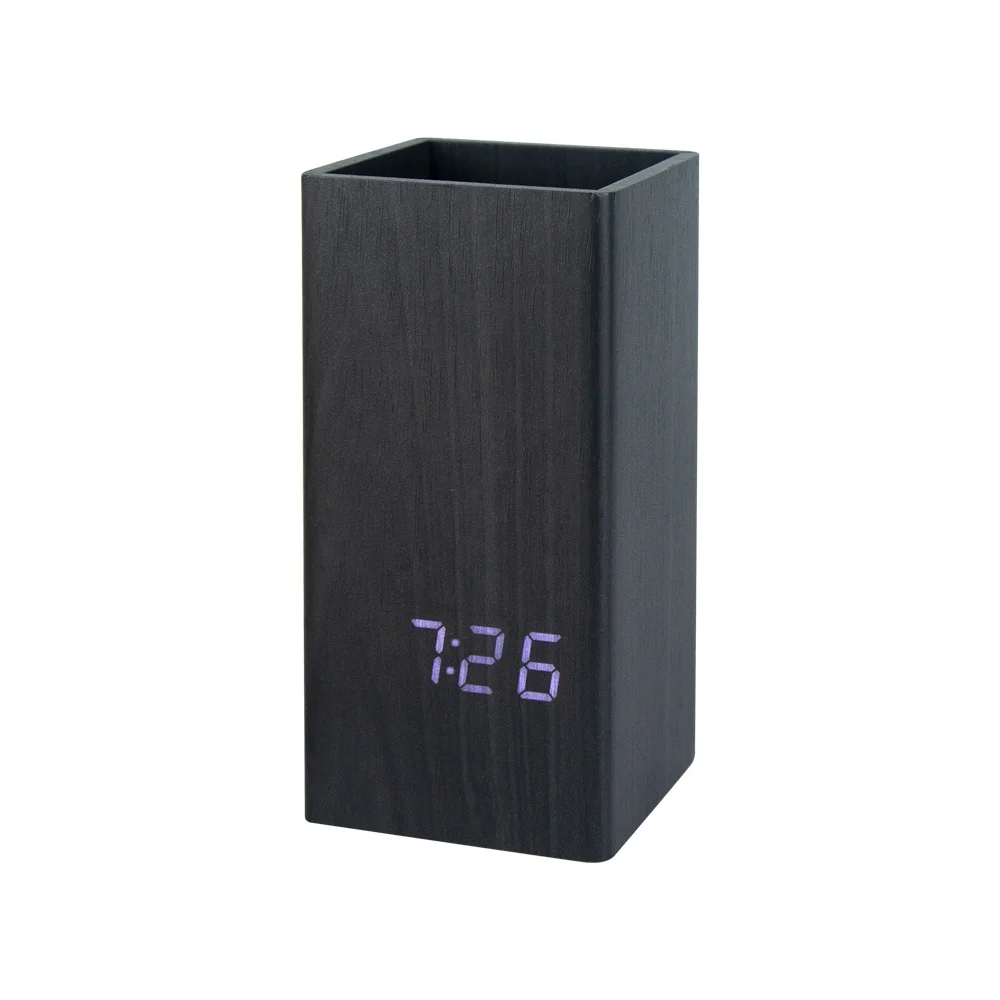 ET587 RTS Wooden Vase Table Clock Digital  LED Display With Multifunctional Holder