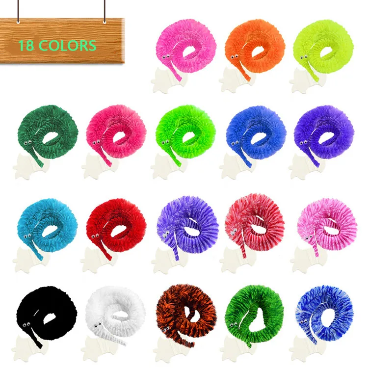Street Magic Funny Fuzzy Wiggle Twist Worm 23 cm 18 Colors Flush Worm Magic Trick For Kids