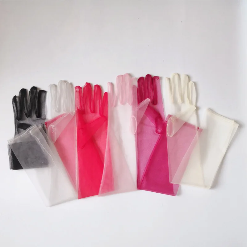 New Women Ultra Thin Gloves Tulle Elbow Long Wedding Bride Dress Mittens Sheer Transparent Sunscreen Vintage Gloves
