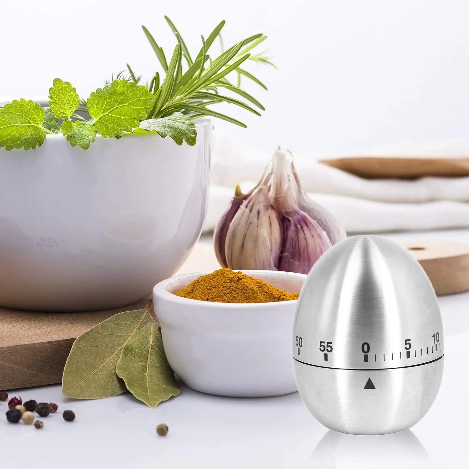 Cute Stainless Steel Egg Kitchen Timer Metal Mechanical Countdown Cooking Timer with Loud Alarm for Kids Cooking Tools