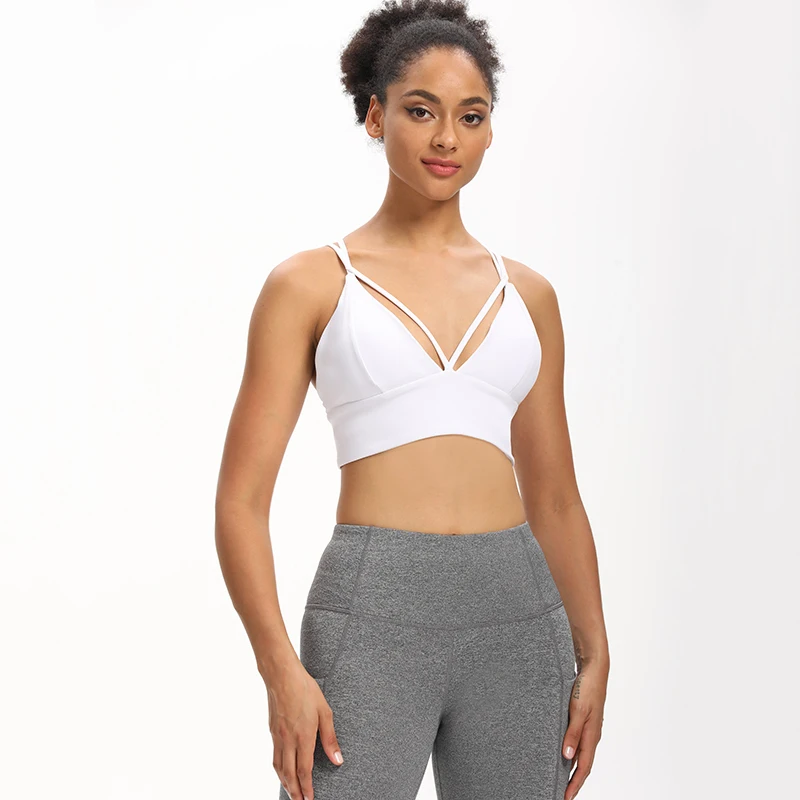 
The fine quality strappy across back plus size push up ladies sports bra custom logo 2021 