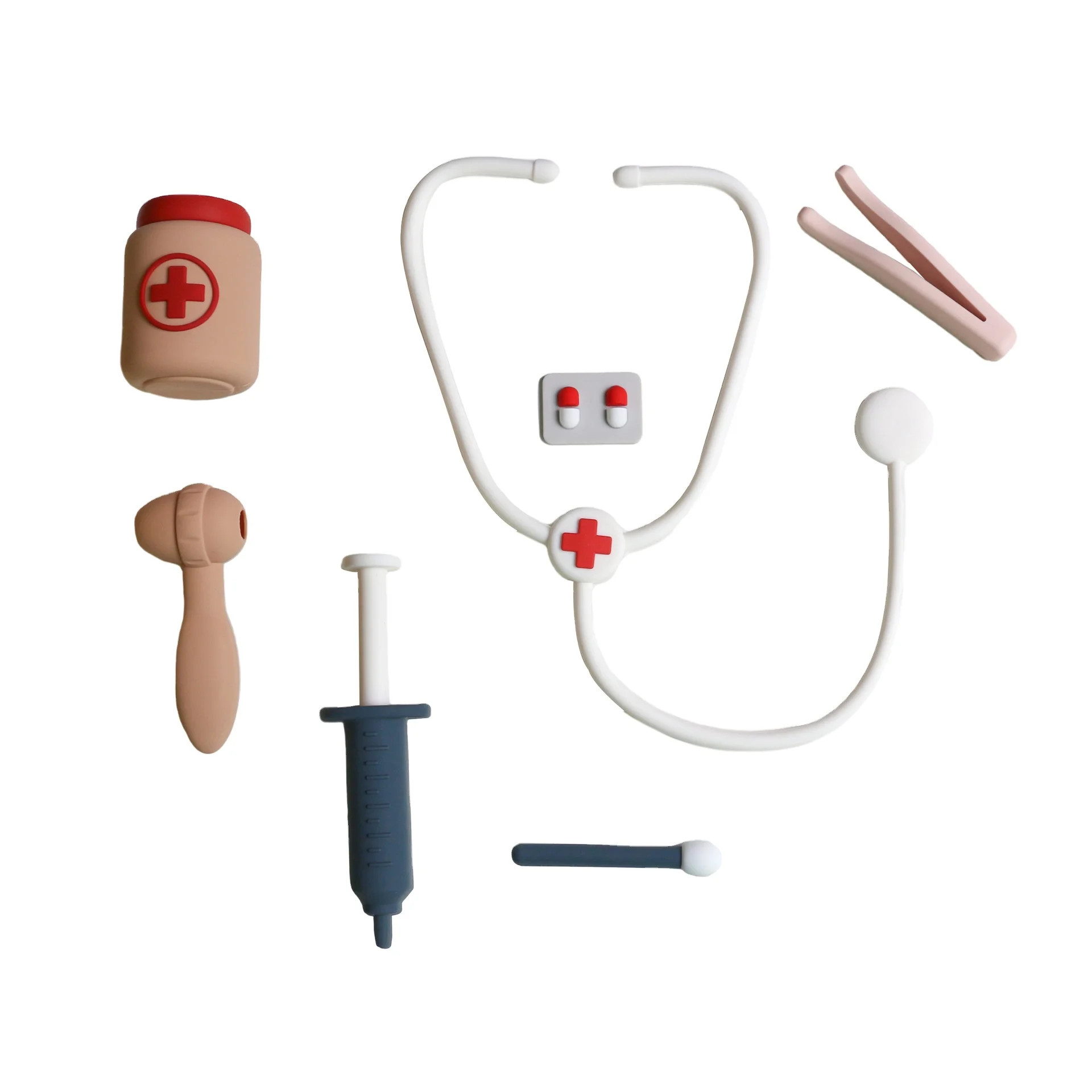 Popular custom puzzle play every family little doctor silicone toy role play doctor stethoscope set