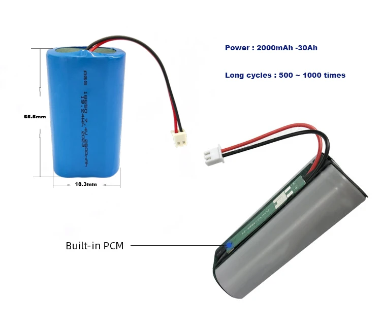 Rechargeable 18650 cell 7.4V 3350mAh Li-ion 2S1P battery pack with CB certificate