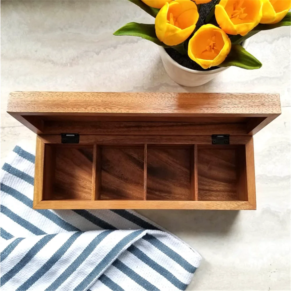 Acacia Wooden Box Antique 4 grid rectangular Wood Tea Box Wooden storage box