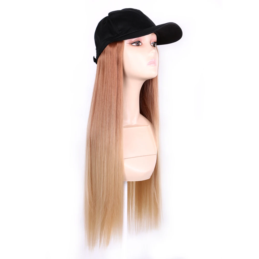 Wigs With Hat Long Black Straight Synthetic Hair Hairpiece Baseball Wig Hat