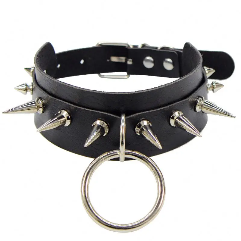 Fashion Punk Rock Gothic Statement Big O-Round PU Leather Spike Harajuku Rivet Choker Collar Necklace For Women