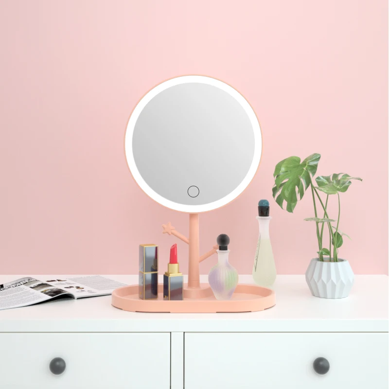 Led Light Makeup Mirror Storage Face Adjustable Touch Dimmer Vanity Backlit Table Cosmetic Mirror