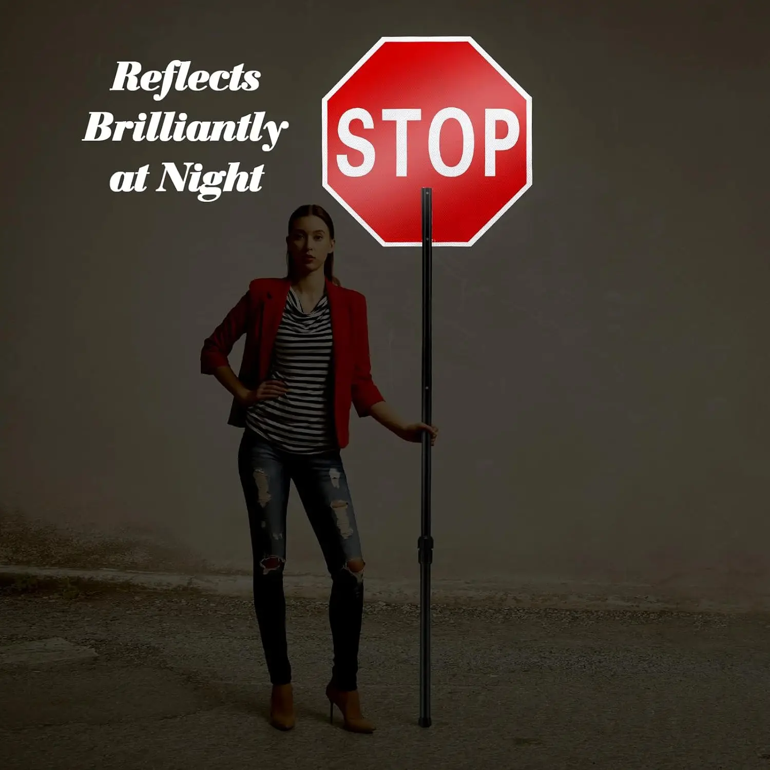 Telescopic Stretchable Staff Double Sided Stop/Slow Guard Paddle Honeycomb Reflective Road Stop Signs