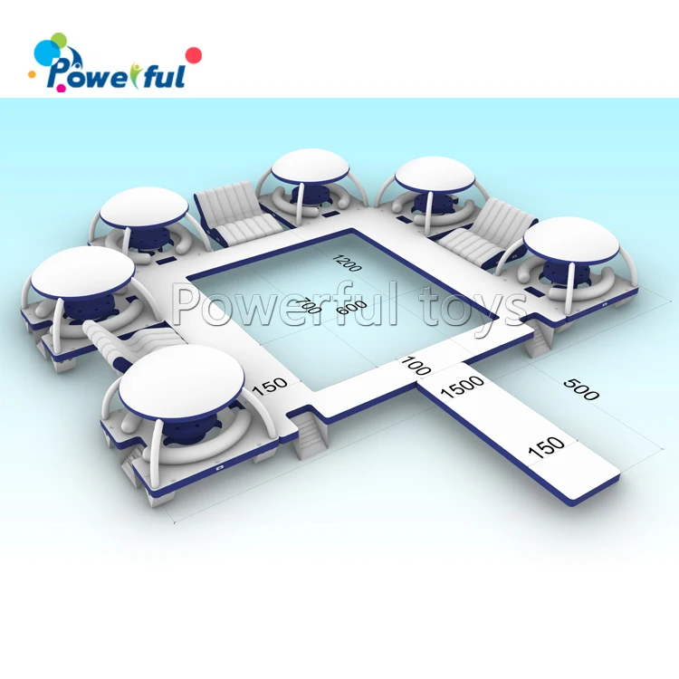 Summer relaxing inflatable dock platform with tent aqua island water park inflatable partybana combo