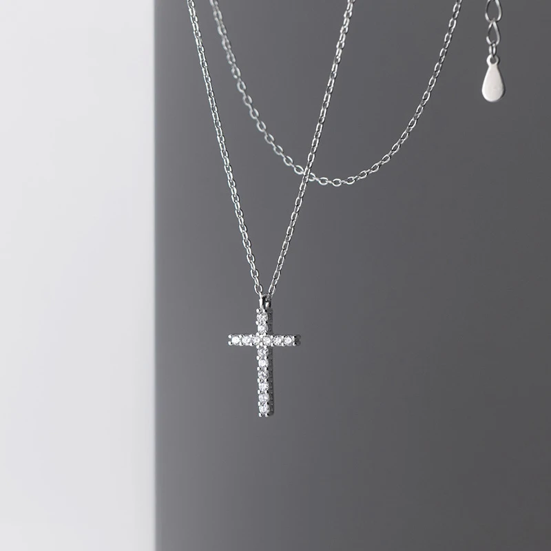 cruz de plata925 con collar 925 sterling silver pave CZ cross pendant necklace
